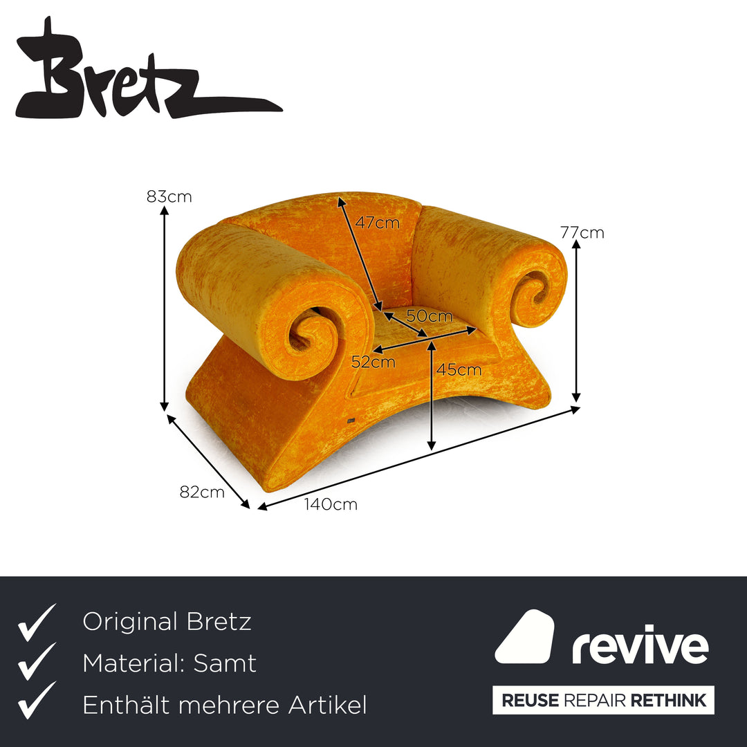 Bretz Mammut Velvet Armchair Set Yellow Table Coffee Table