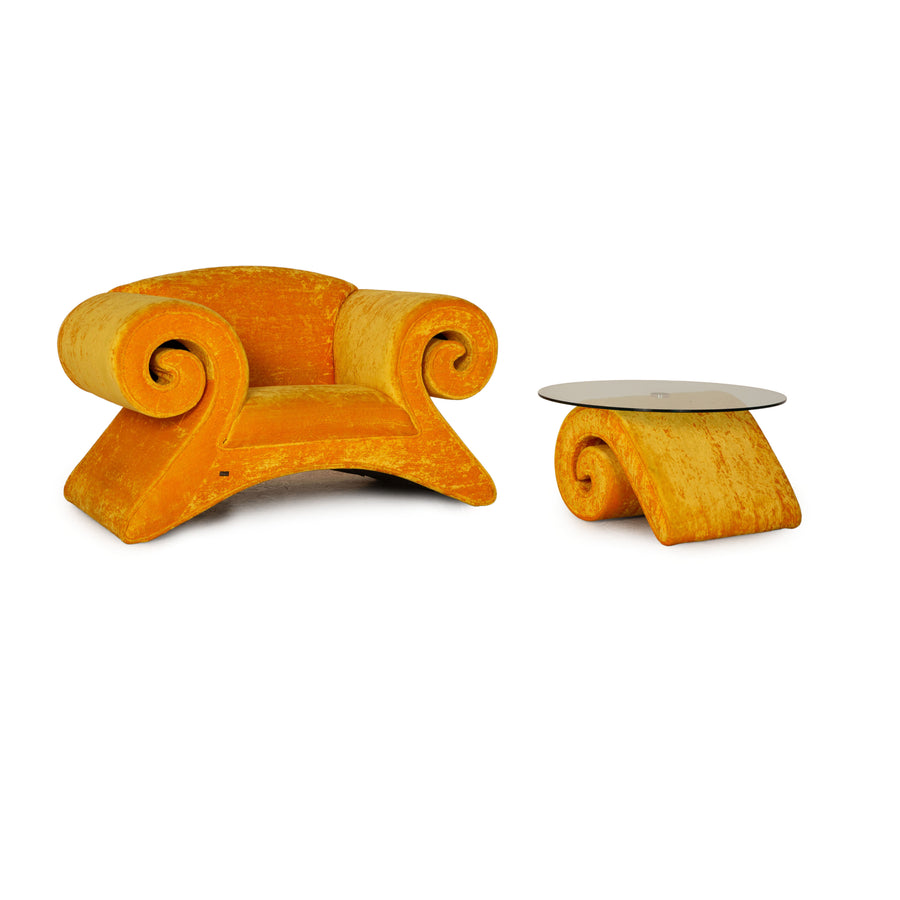 Bretz Mammut Velvet Armchair Set Yellow Table Coffee Table