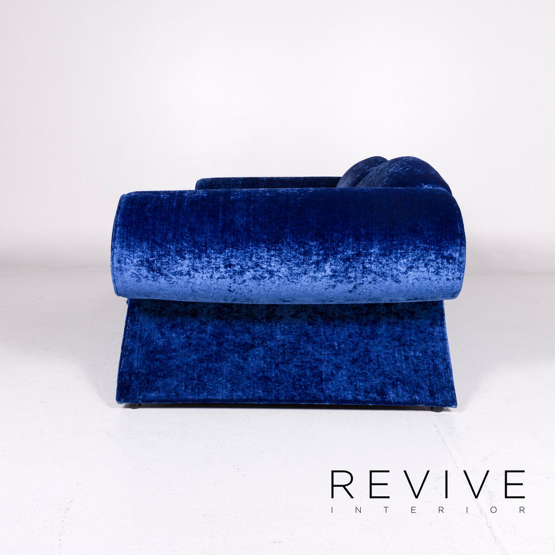 Bretz Mammut Samt Stoff Sofa Blau Viersitzer Couch#10786
