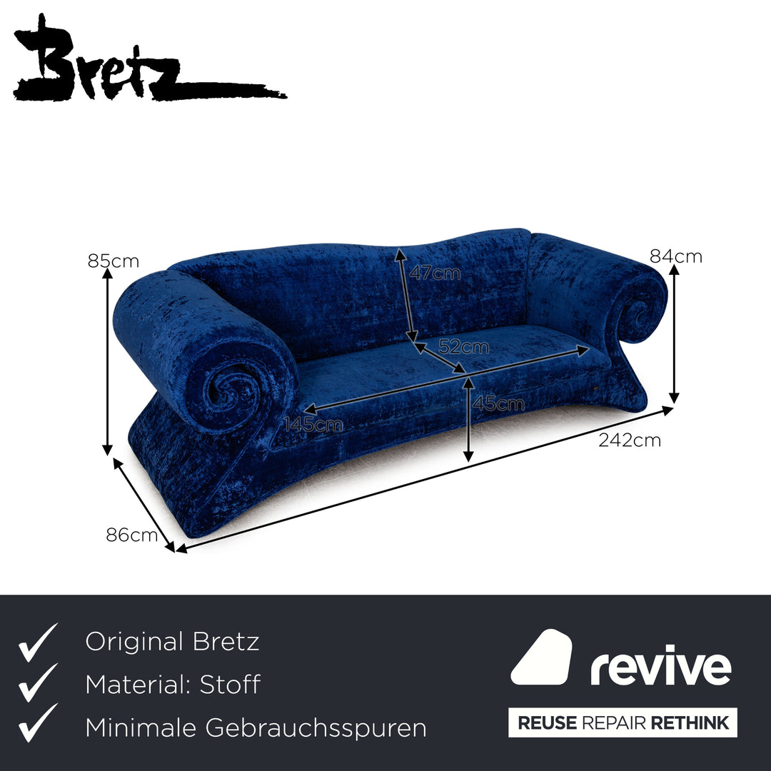 Bretz Mammut Fabric Three Seater Blue Sofa Couch