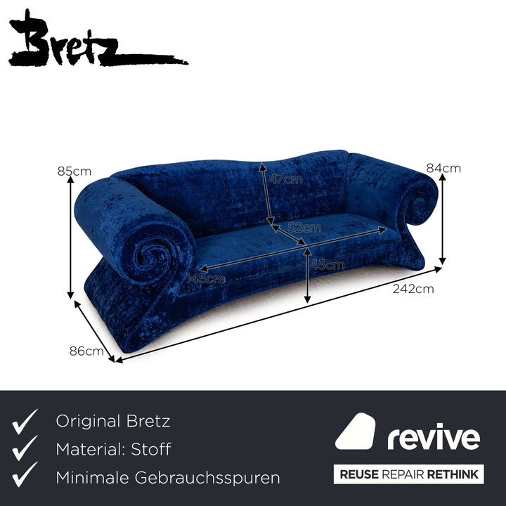Bretz Mammut Fabric Three Seater Blue Sofa Couch