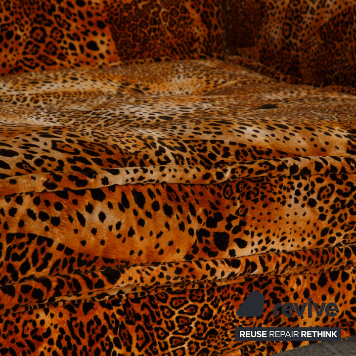 Bretz Mammoth Fabric Sofa Orange Four Seater Sofa Leopard Print