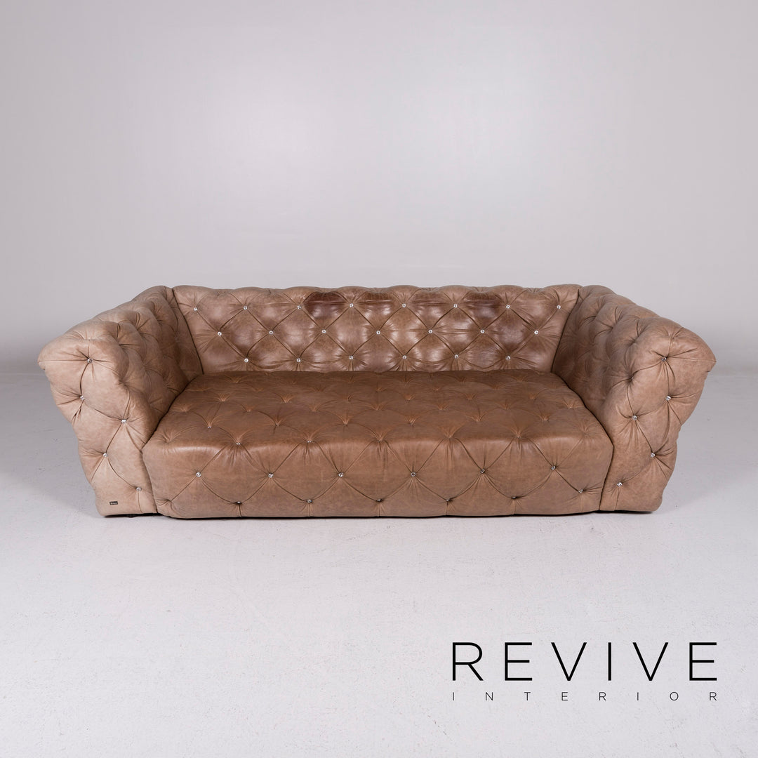 Bretz Marilyn leather sofa set brown 1x bed 1x three-seater captioning rhinestones pompous #10981