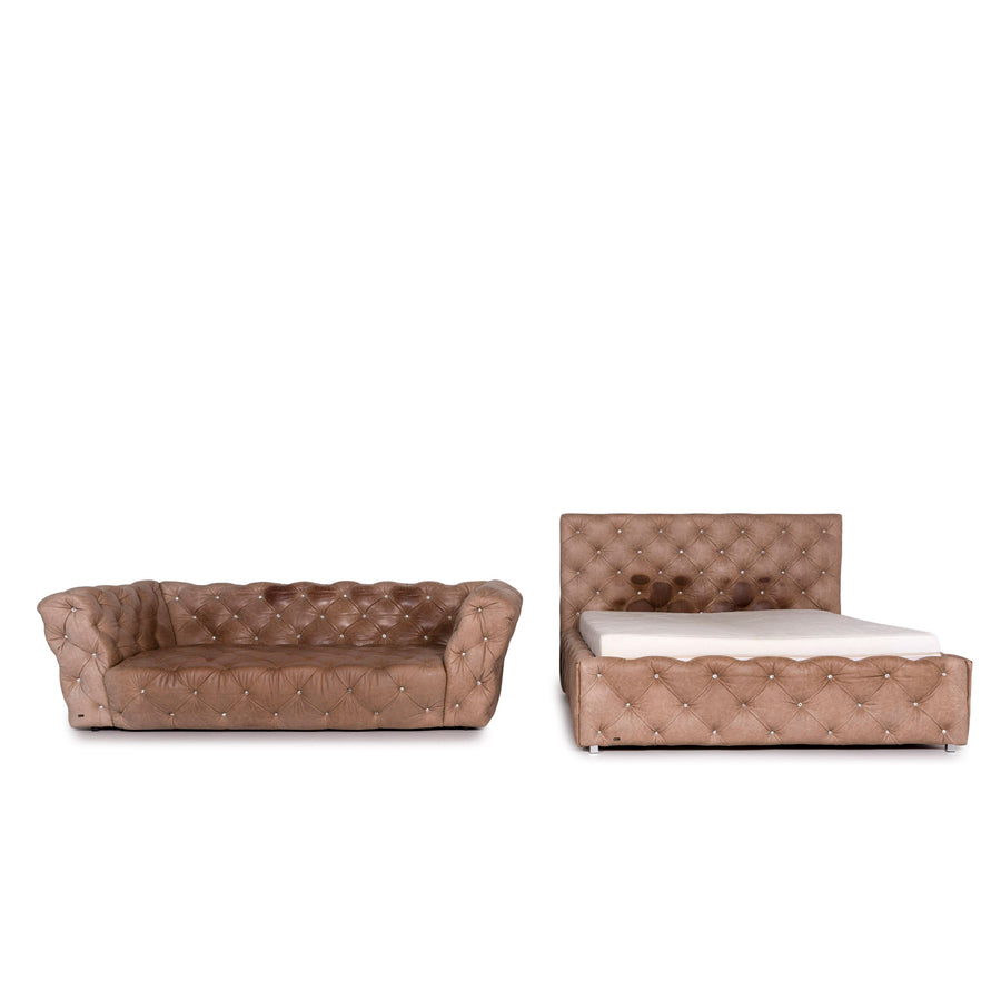 Bretz Marilyn leather sofa set brown 1x bed 1x three-seater captioning rhinestones pompous #10981