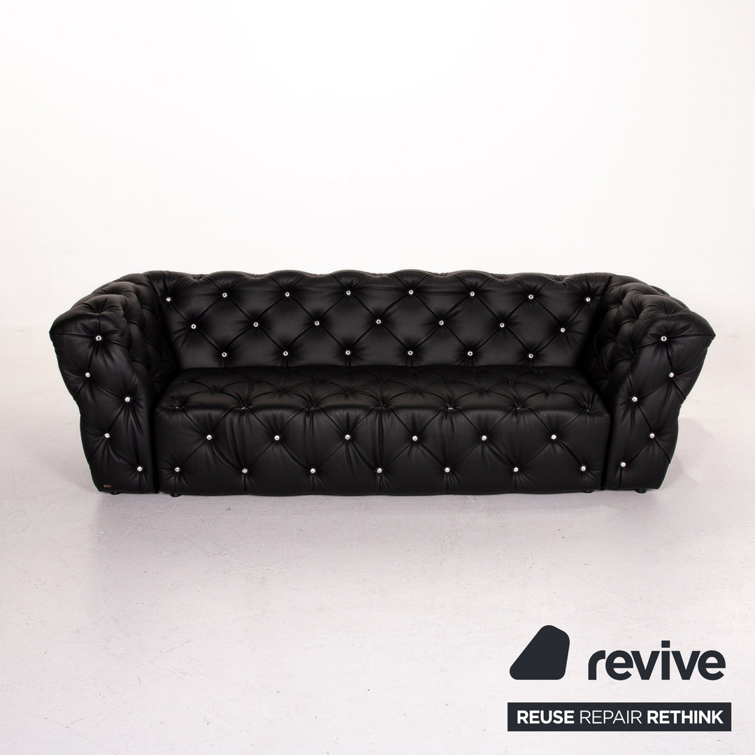 Bretz Marilyn Leather Sofa Black Three Seater Couch #14580