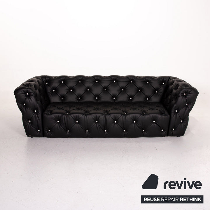 Bretz Marilyn Leather Sofa Black Three Seater Couch #14580