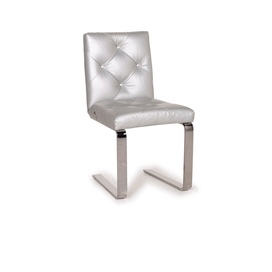 Bretz Marilyn Leder Stuhl Silber Chrom