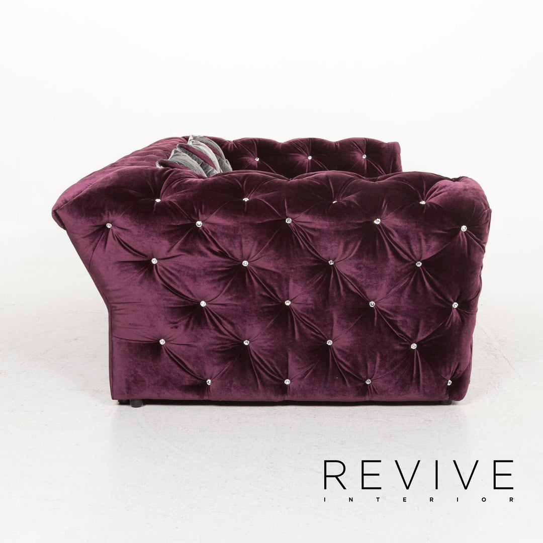 Bretz Marilyn Velvet Fabric Sofa Purple Three Seater Couch #12810