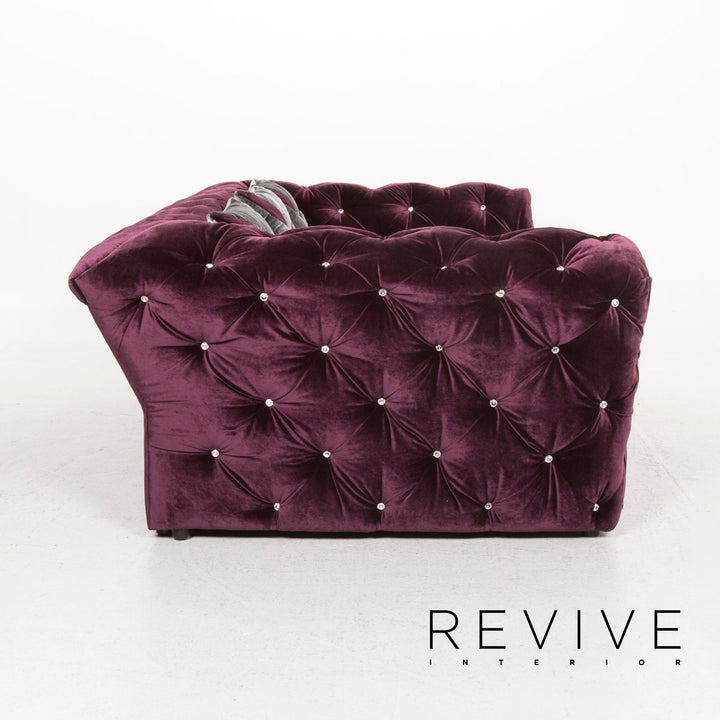 Bretz Marilyn Velvet Fabric Sofa Purple Three Seater Couch #12810