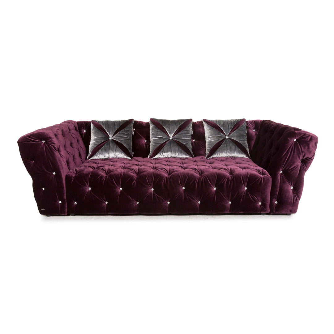Bretz Marilyn Velvet Fabric Sofa Purple Three Seater Couch #12810