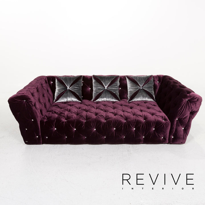 Bretz Marilyn Velvet Fabric Sofa Purple Three Seater Couch #12810