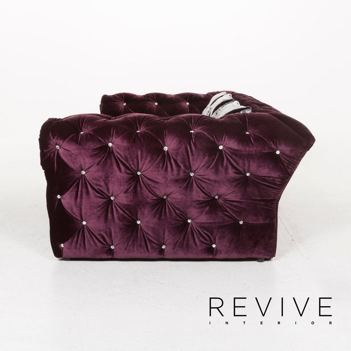 Bretz Marilyn Velvet Fabric Sofa Purple Three Seater Couch #12810