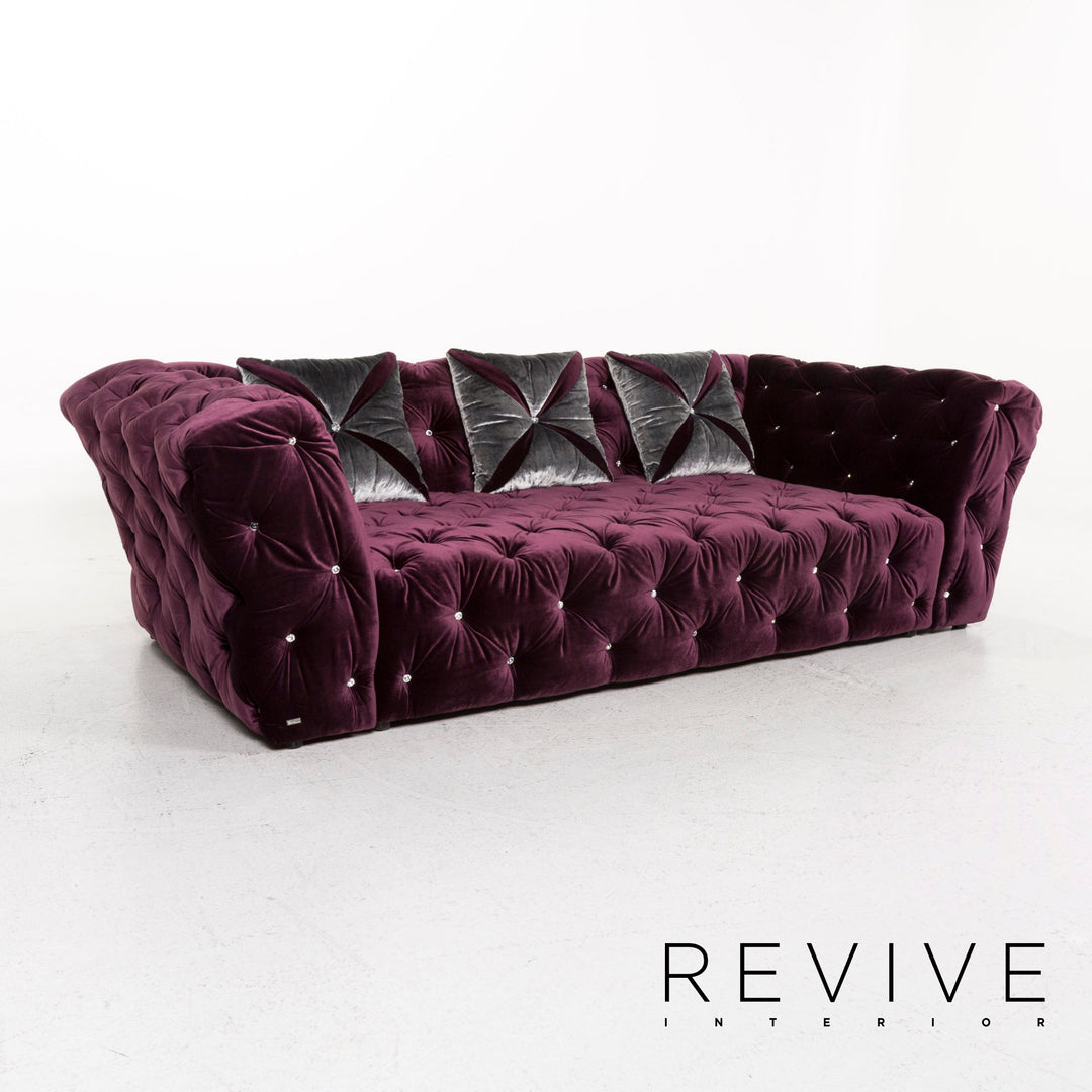 Bretz Marilyn Velvet Fabric Sofa Purple Three Seater Couch #12810