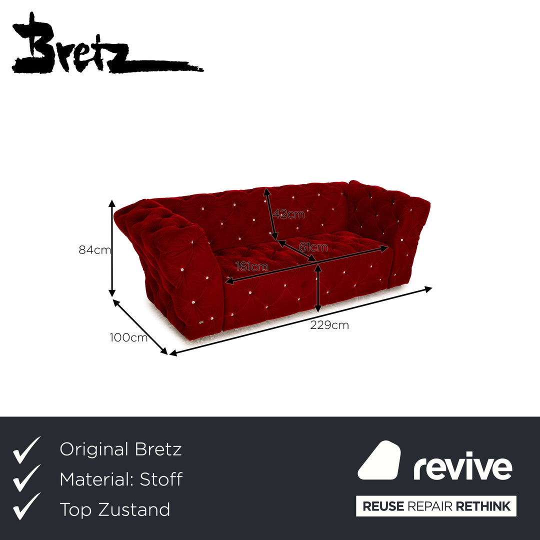 Bretz Marilyn Fabric Three Seater Red Sofa Couch