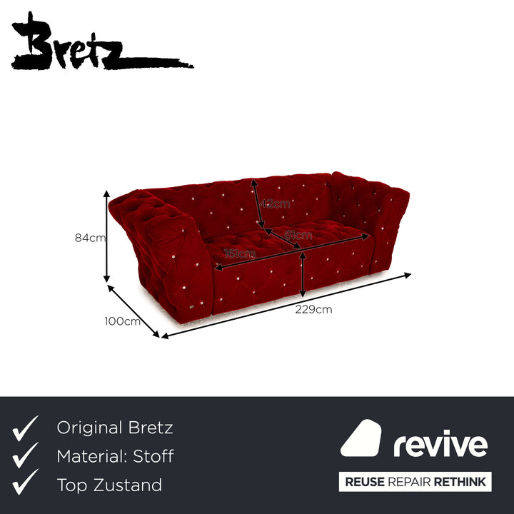 Bretz Marilyn Fabric Three Seater Red Sofa Couch