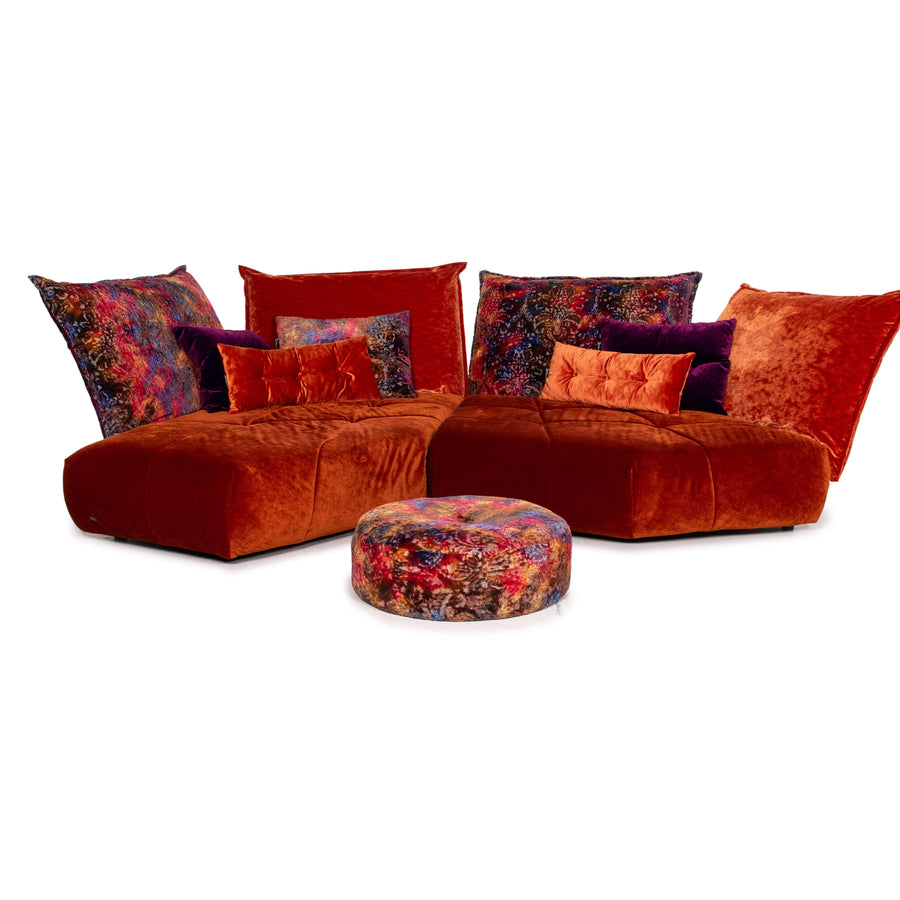 Bretz Matilda Fabric Corner Sofa incl. Stool Orange Red Pattern Sofa Couch #15300