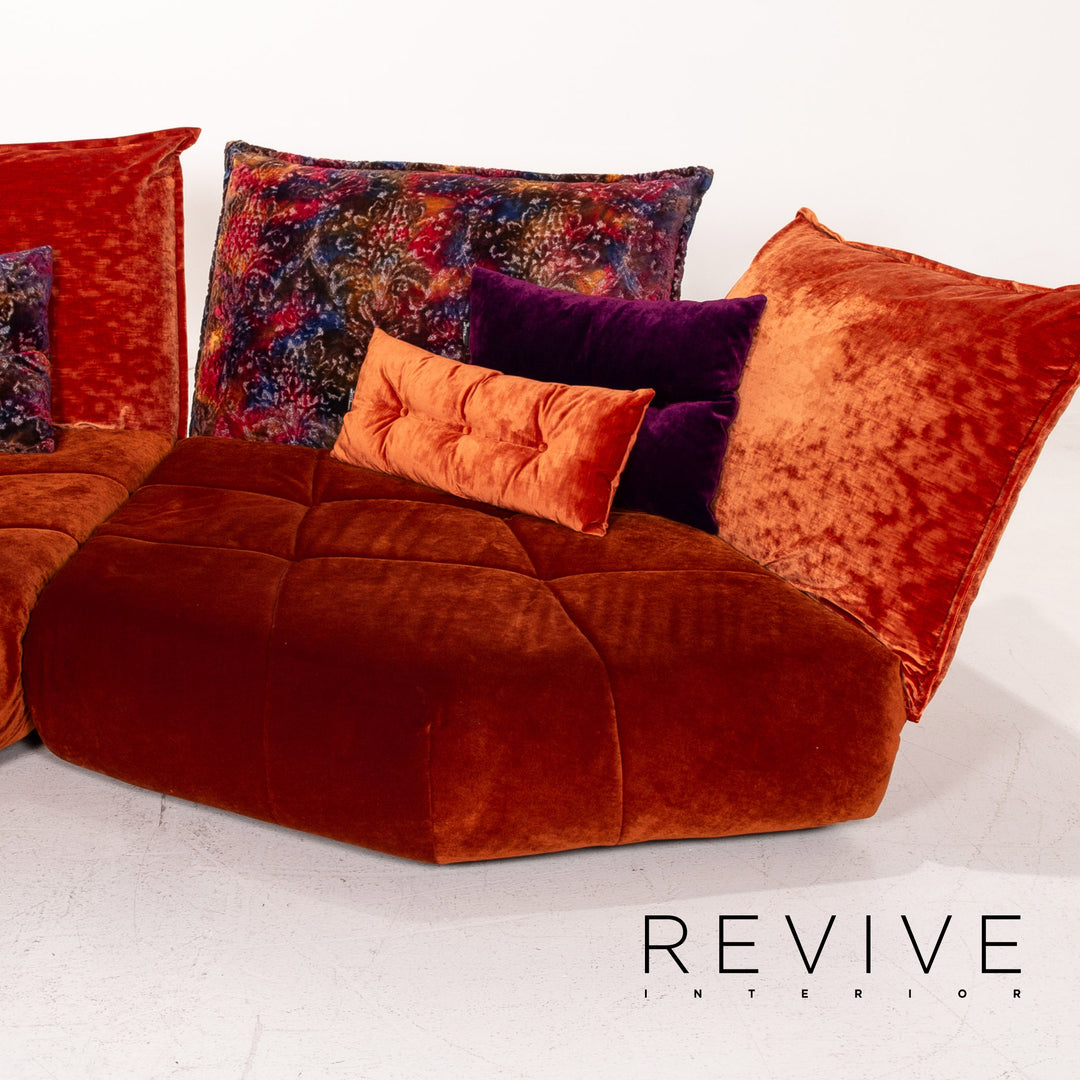 Bretz Matilda Fabric Corner Sofa incl. Stool Orange Red Pattern Sofa Couch #15300