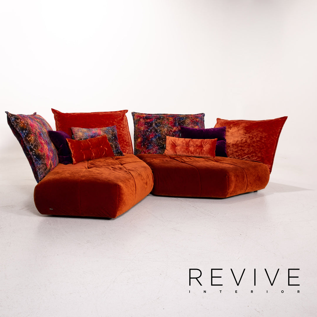Bretz Matilda Fabric Corner Sofa incl. Stool Orange Red Pattern Sofa Couch #15300