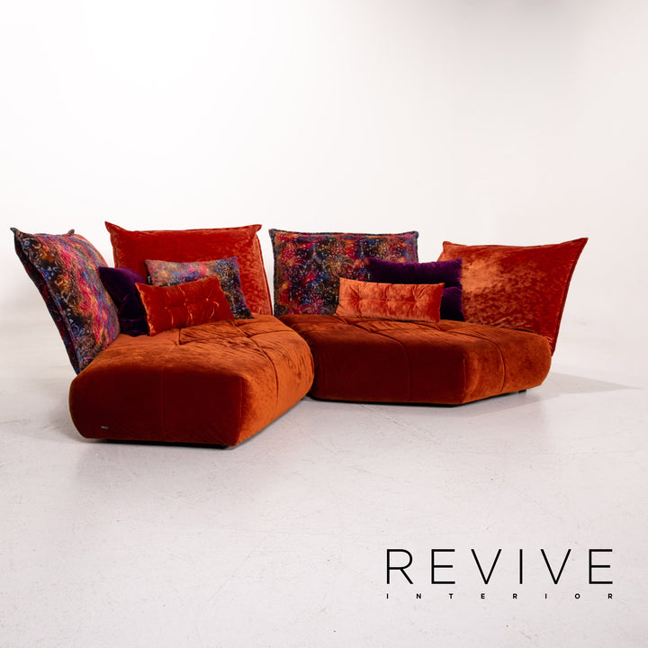 Bretz Matilda Fabric Corner Sofa incl. Stool Orange Red Pattern Sofa Couch #15300