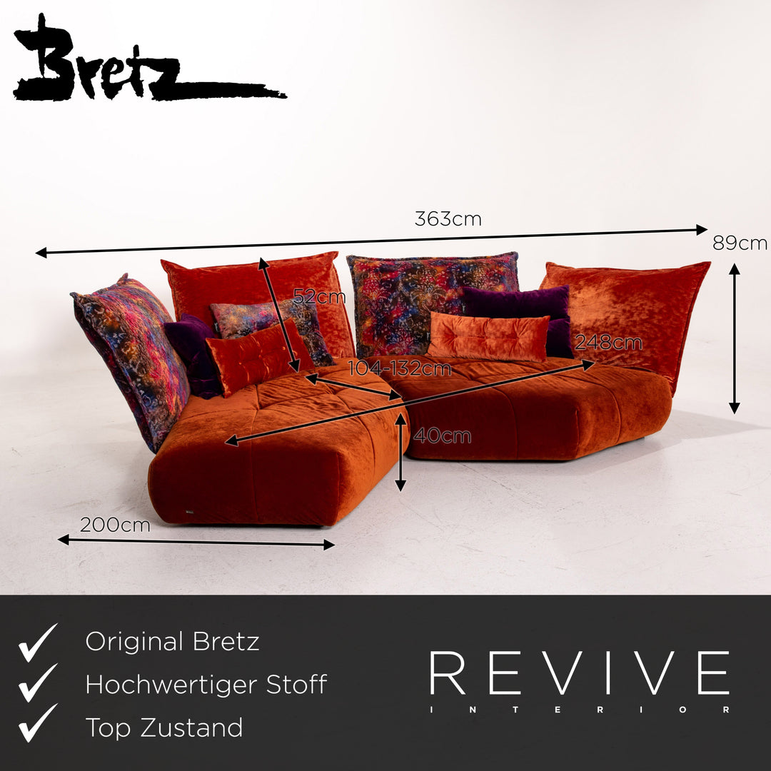 Bretz Matilda Fabric Corner Sofa incl. Stool Orange Red Pattern Sofa Couch #15300