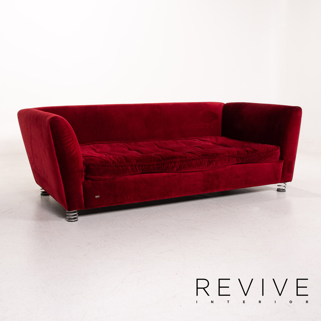 Bretz Monster Velvet Fabric Sofa Red Dark Red Three Seater Couch #15171