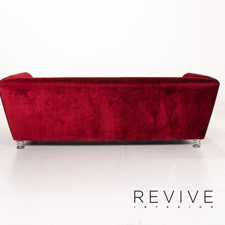 Bretz Monster Velvet Fabric Sofa Red Dark Red Three Seater Couch #15171