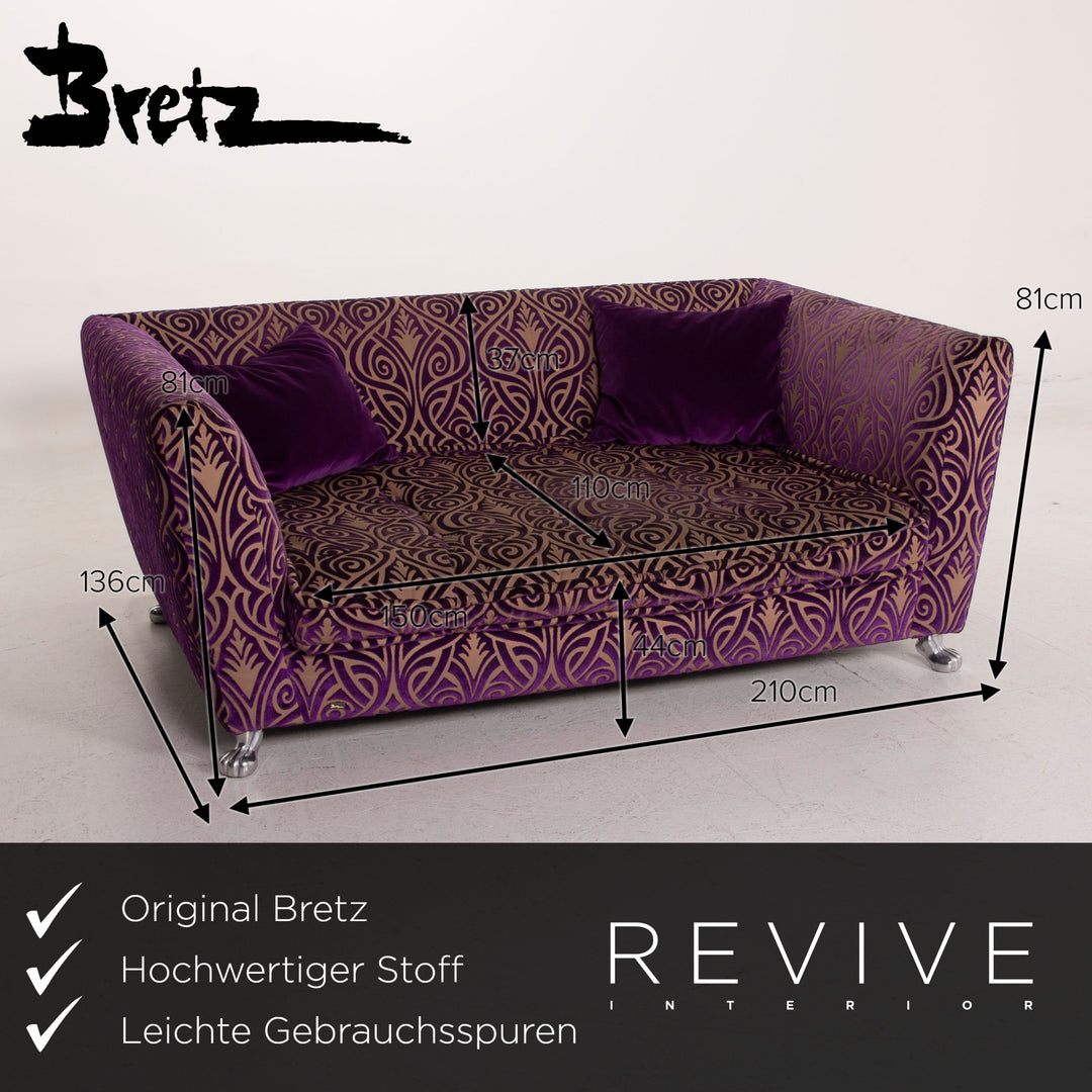 Bretz Monster Fabric Sofa Purple Three Seater #15146