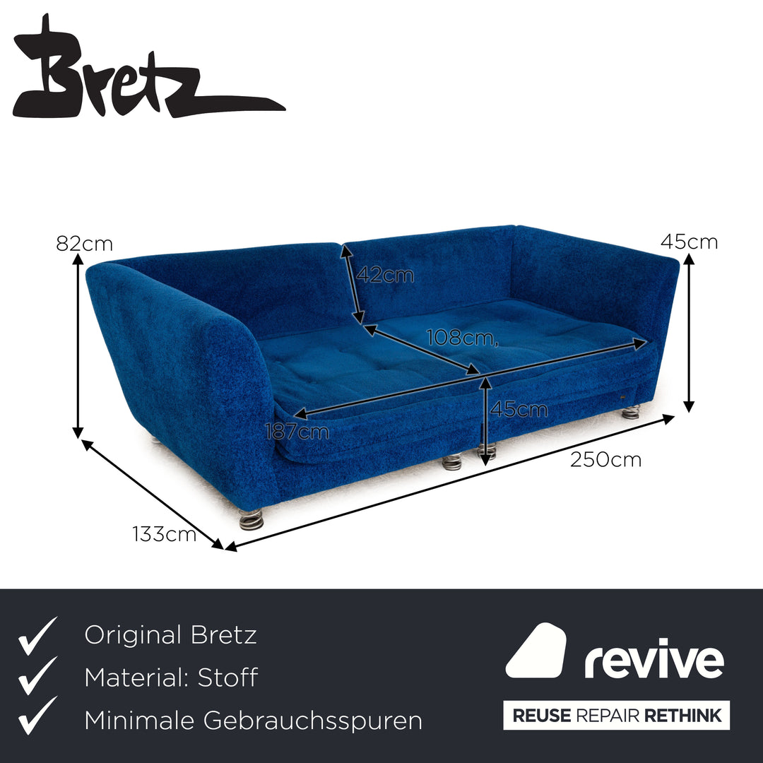 Bretz Monster Fabric Four Seater Blue Sofa Couch