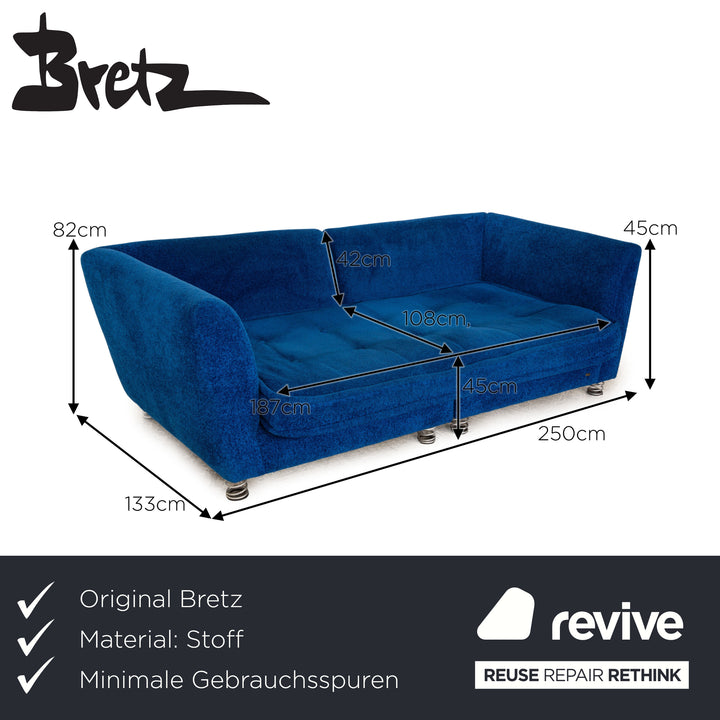 Bretz Monster Fabric Four Seater Blue Sofa Couch