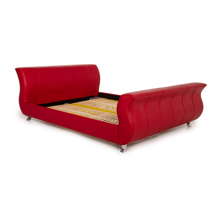 Lit double Bretz Moon cuir rouge lit 160x200cm