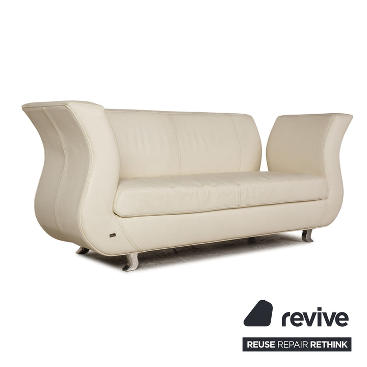 Bretz Moon leather sofa cream three seater couch