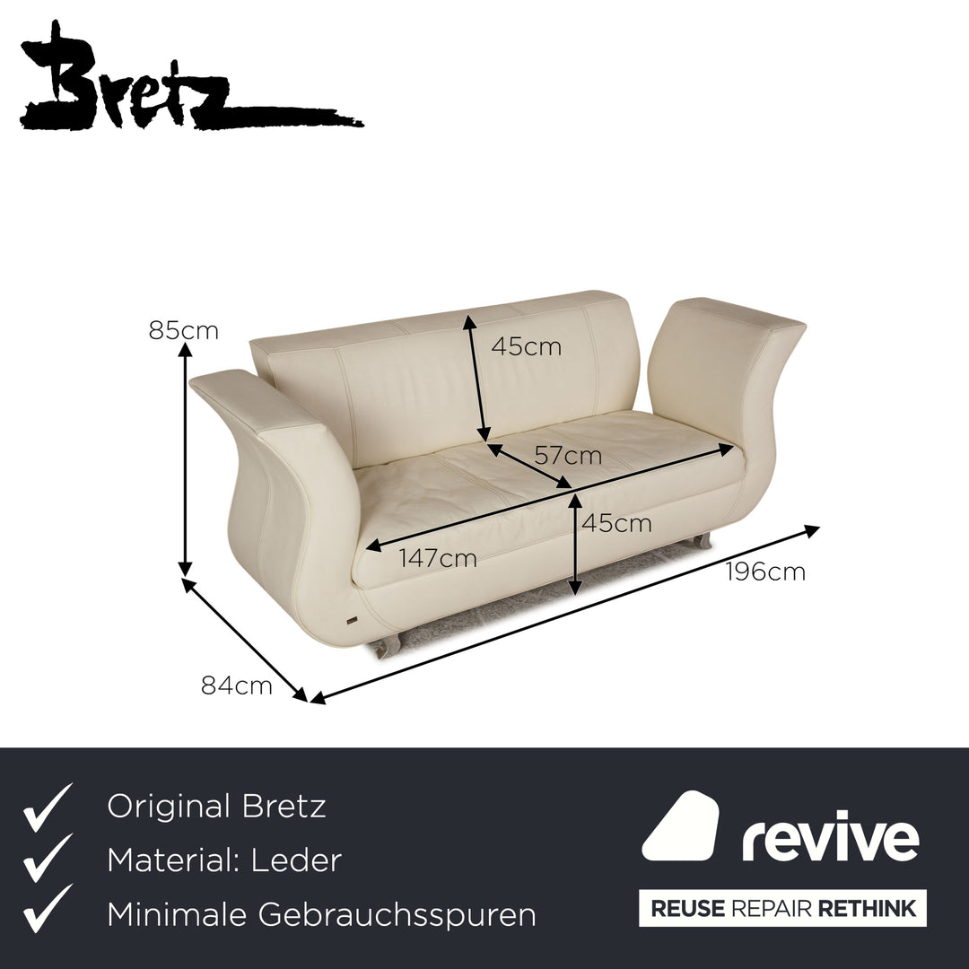 Bretz Moon leather sofa cream three seater couch