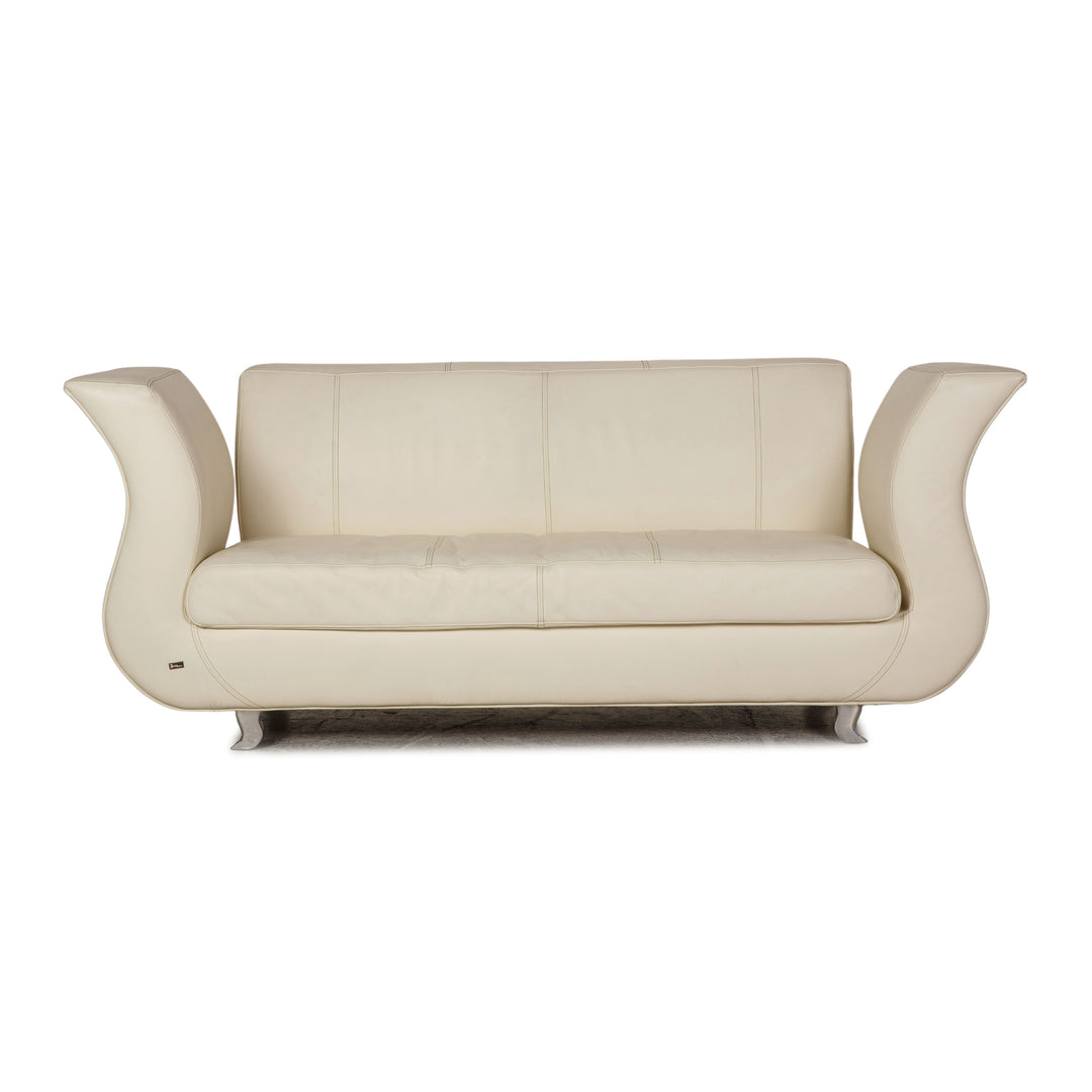 Bretz Moon leather sofa cream three seater couch
