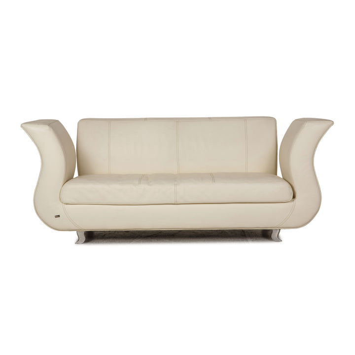 Bretz Moon leather sofa cream three seater couch