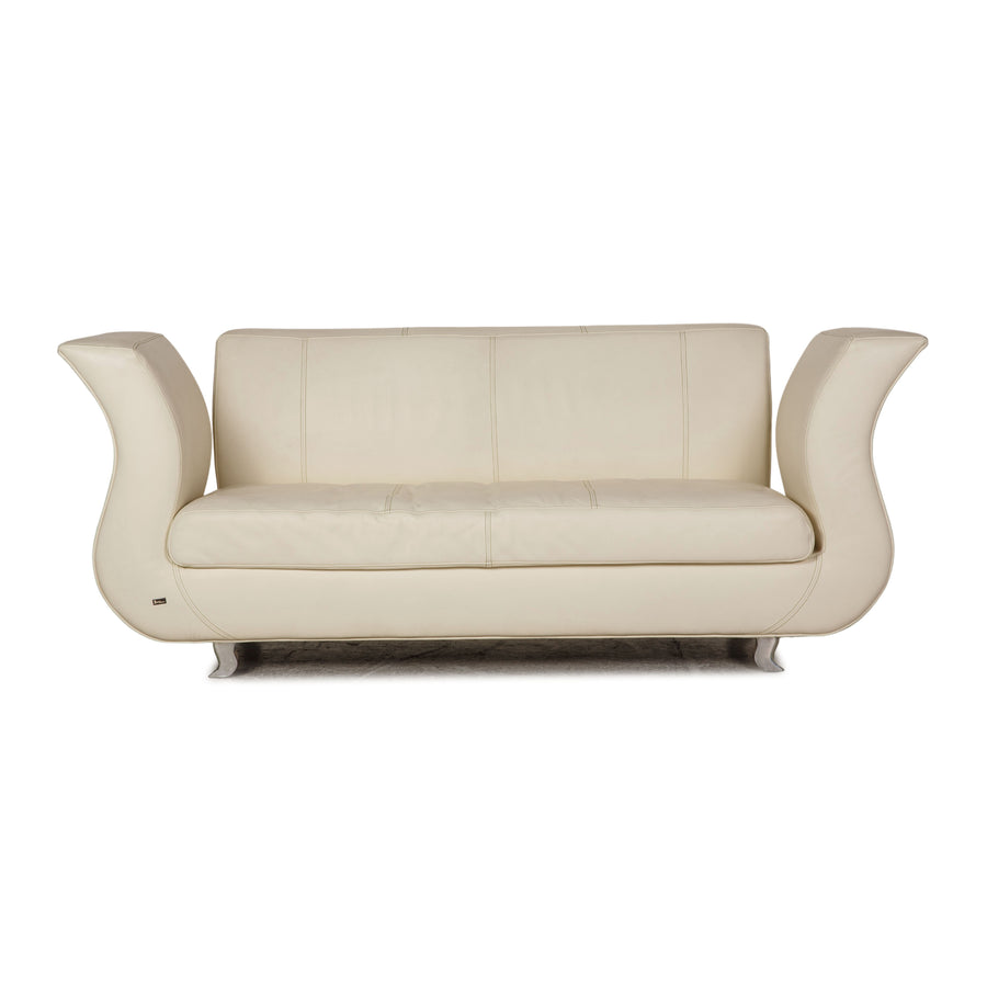 Bretz Moon leather sofa cream three seater couch