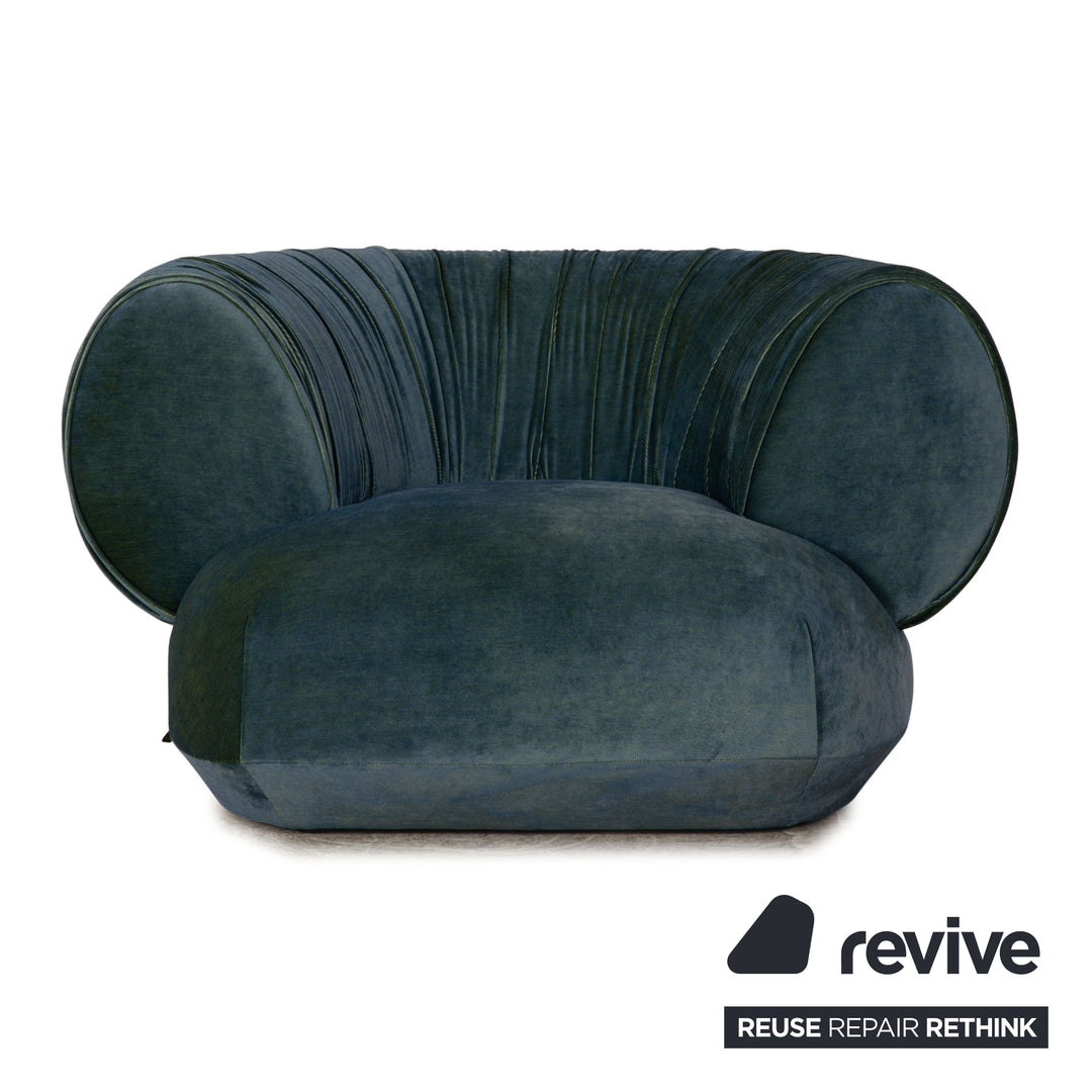 Bretz Nanami fabric armchair dark blue including stool exhibit