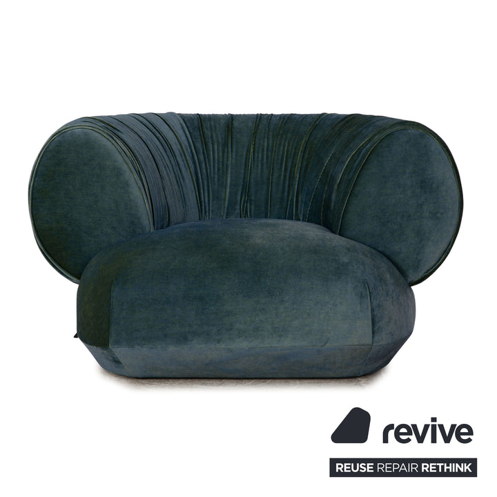 Bretz Nanami fabric armchair dark blue including stool exhibit