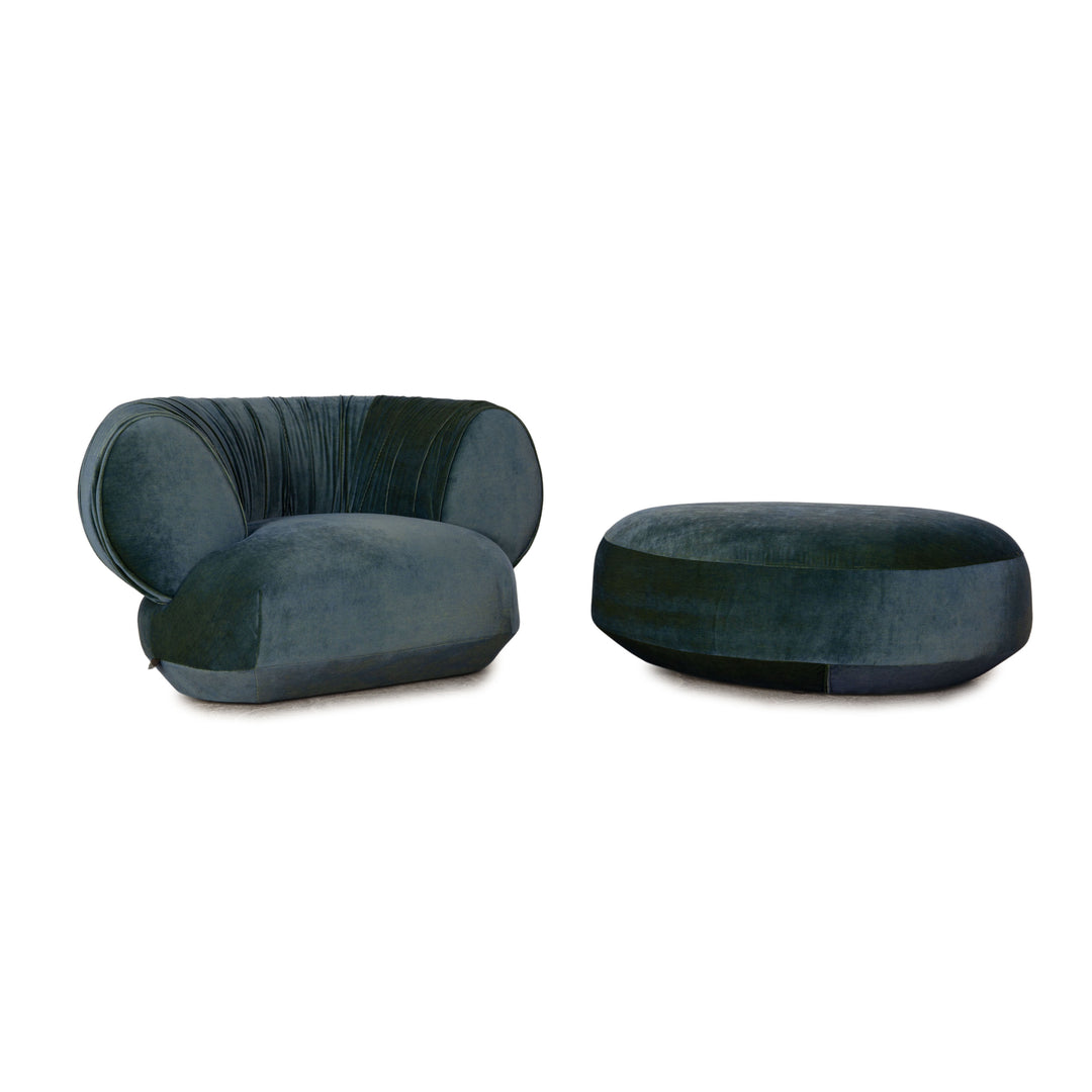 Bretz Nanami fabric armchair dark blue including stool exhibit