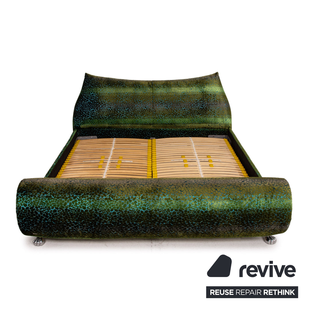 Lit double Bretz Napali vert bleu avec 2x lit à lattes 200cmx180cm