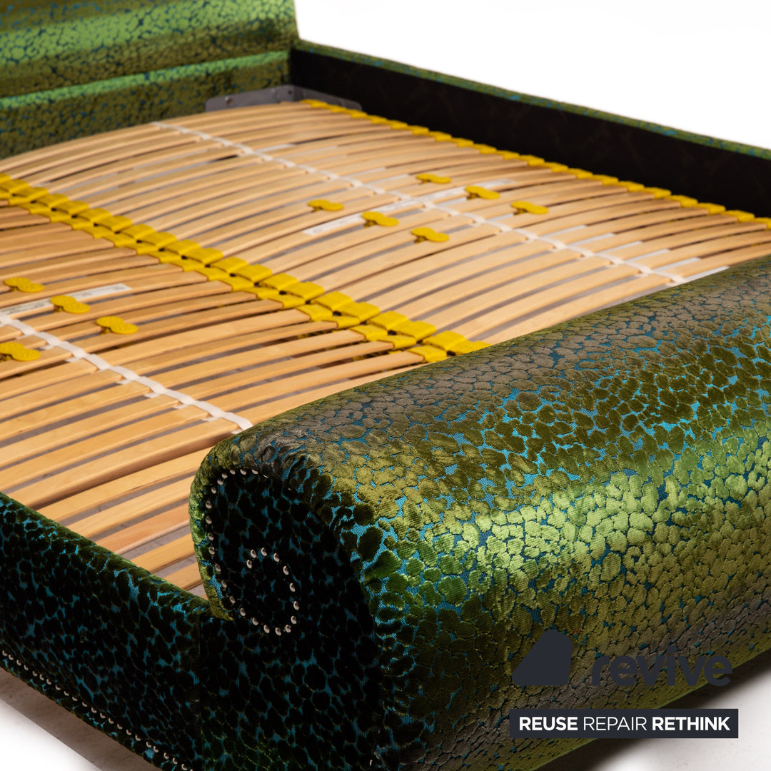 Lit double Bretz Napali vert bleu avec 2x lit à lattes 200cmx180cm