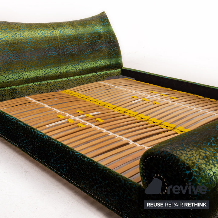 Lit double Bretz Napali vert bleu avec 2x lit à lattes 200cmx180cm