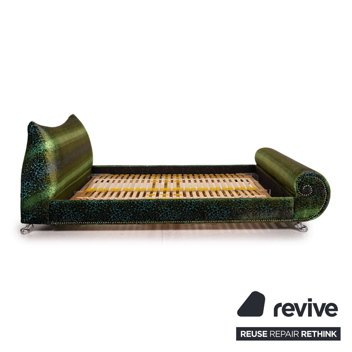 Lit double Bretz Napali vert bleu avec 2x lit à lattes 200cmx180cm