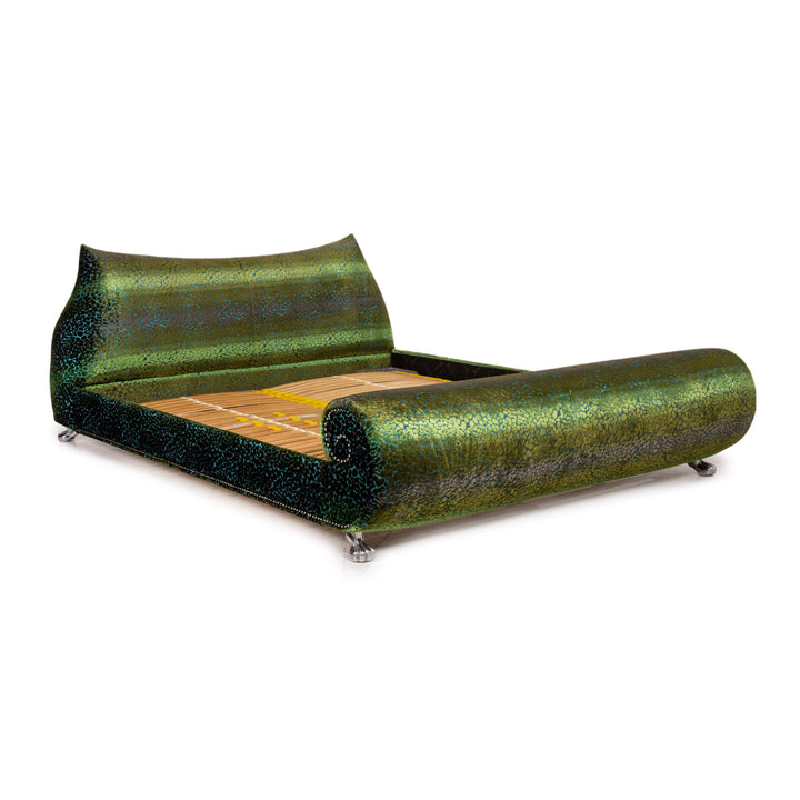 Lit double Bretz Napali vert bleu avec 2x lit à lattes 200cmx180cm