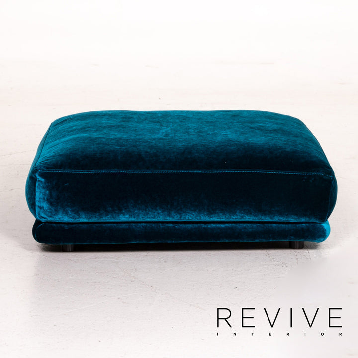 Bretz Napali Samt Sofa Garnitur Blau Grün 1x Dreisitzer 1x Hocker #15152