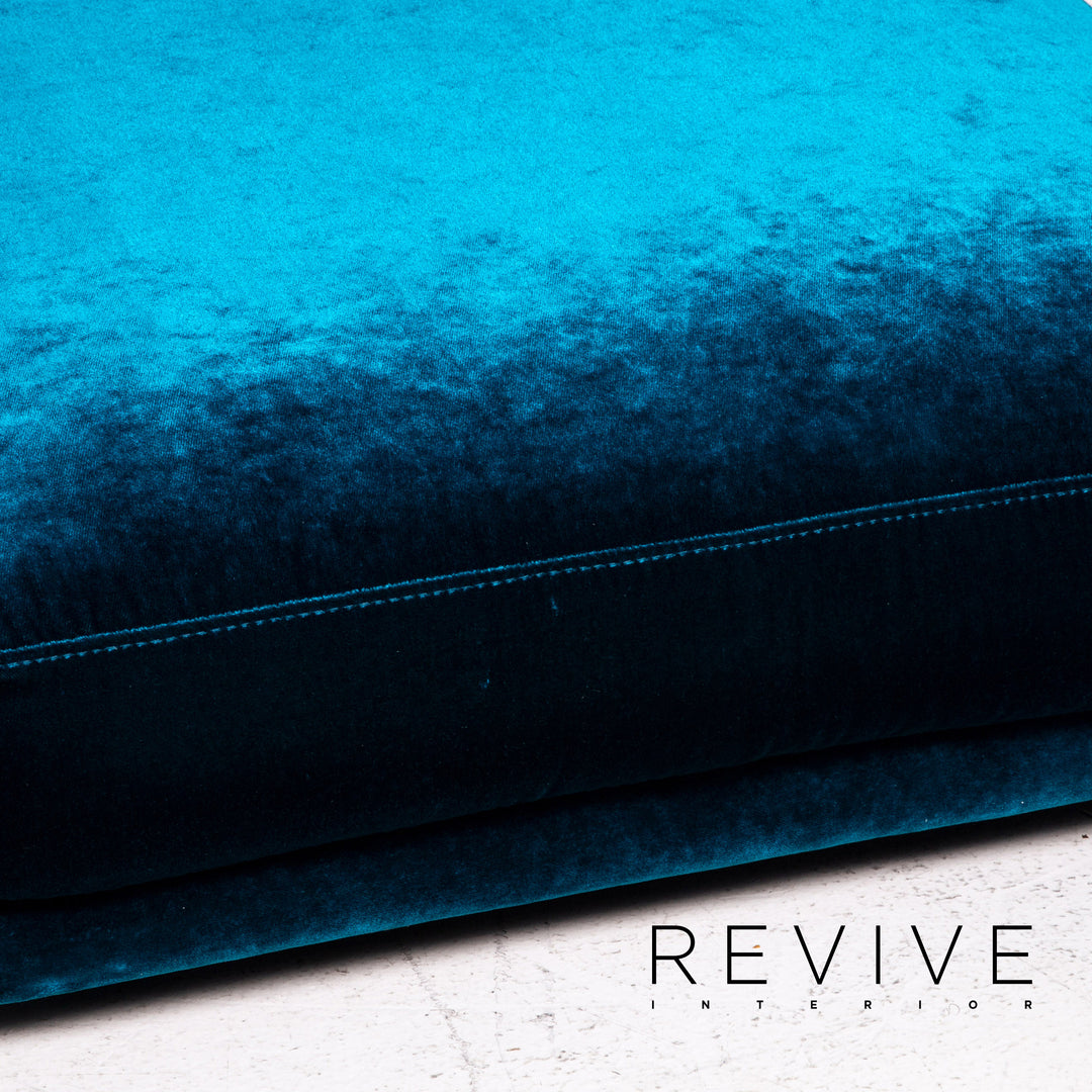 Bretz Napali Samt Sofa Garnitur Blau Grün 1x Dreisitzer 1x Hocker #15152