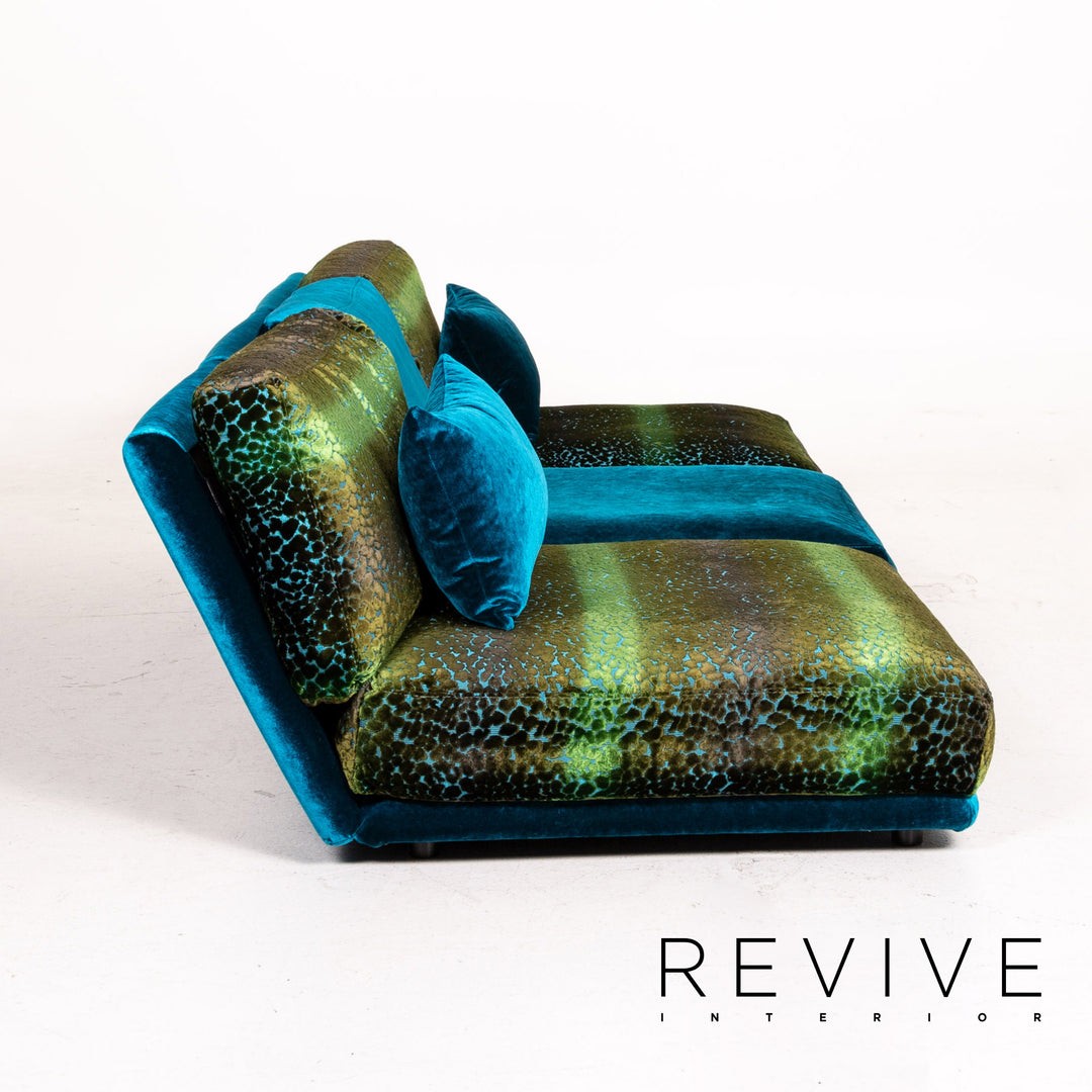 Bretz Napali Samt Sofa Garnitur Blau Grün 1x Dreisitzer 1x Hocker #15152