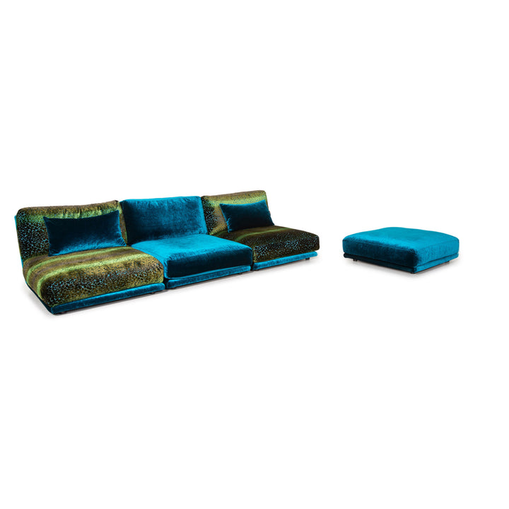 Bretz Napali Samt Sofa Garnitur Blau Grün 1x Dreisitzer 1x Hocker #15152