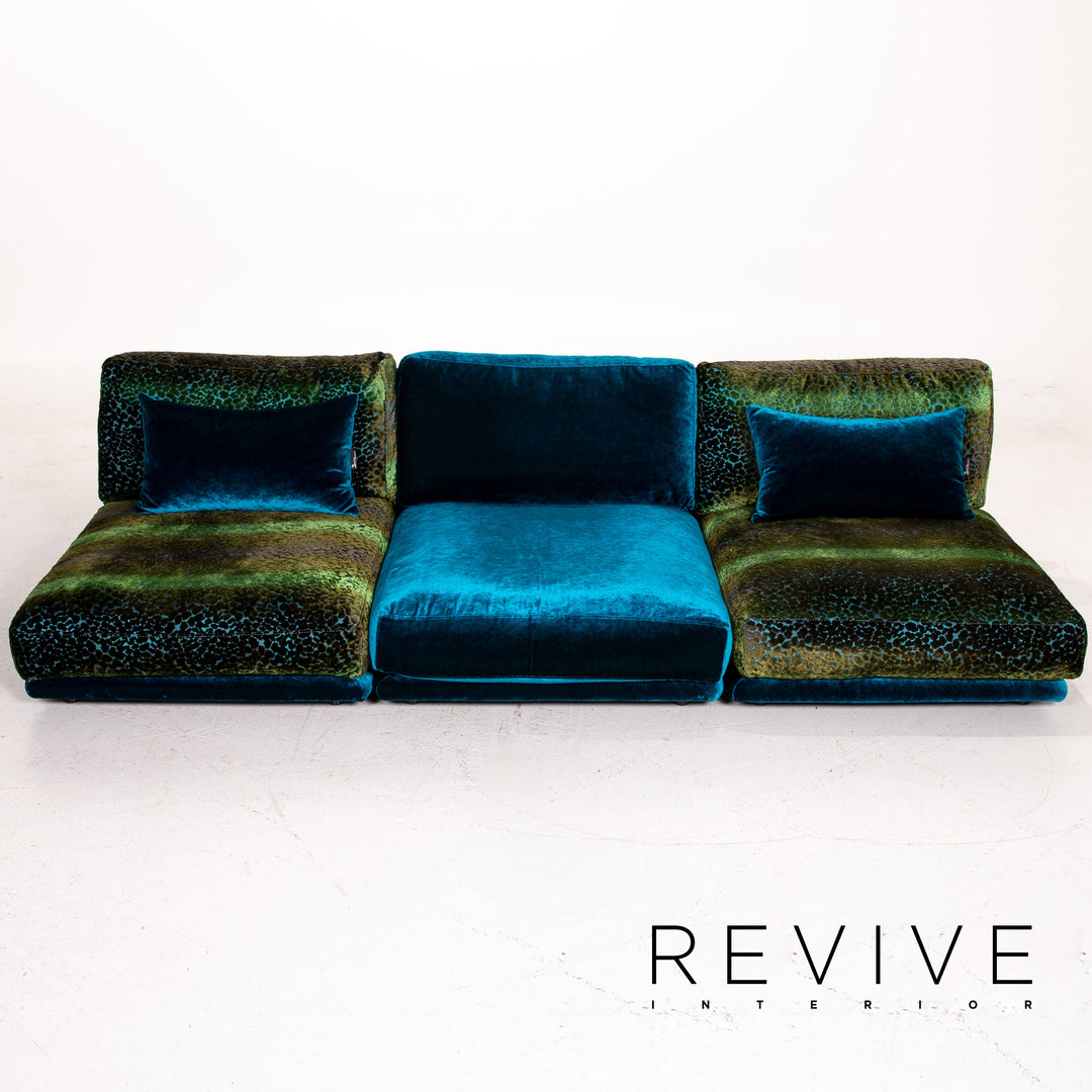 Bretz Napali Samt Sofa Garnitur Blau Grün 1x Dreisitzer 1x Hocker #15152