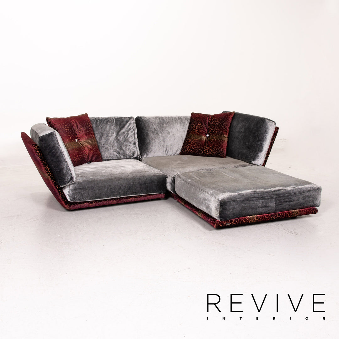 Bretz Napali Samt Stoff Ecksofa inkl. Plexiglastisch Grau Beere Sofa Couch #15432