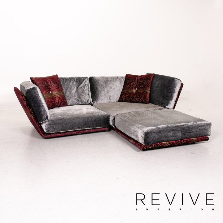 Bretz Napali Samt Stoff Ecksofa inkl. Plexiglastisch Grau Beere Sofa Couch #15432